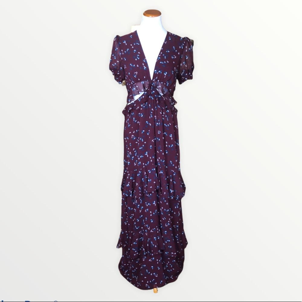 WAYF Cut Out Ruffle Tired Floral Maxi Dress